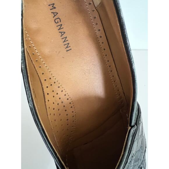 Magnanni Men\'s Vicente Crocodile Leather Penny Loafers Black Size 9 JL main image 9